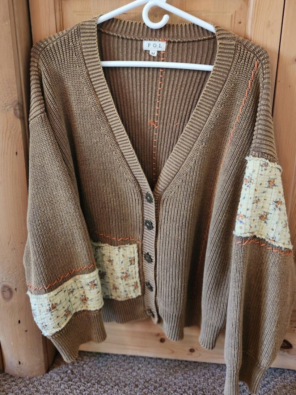 POL Clothing Chunky Knit Cardigan with Lace Trim - Boho Chic!